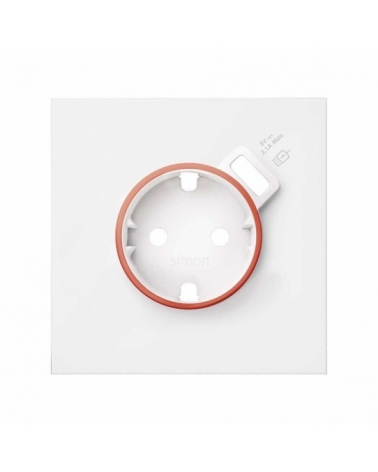 SIMON | 10000137-230 | TAPA CON ARO ROJO PARA BASE DE ENCHUFE SCHUKO CON CARGADOR USB INTEGRADO BLANCO MATE SIMON 100