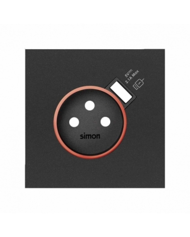 SIMON | 10000137-238 | TAPA CON ARO ROJO PARA BASE DE ENCHUFE SCHUKO CON CARGADOR USB INTEGRADO NEGRO MATE SIMON 100