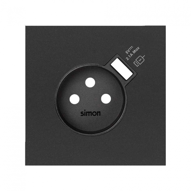 SIMON | 10000168-238 | TAPA PARA BASE DE ENCHUFE FRANCESA CON CARGADOR USB INTEGRADO NEGRO MATE SIMON 100