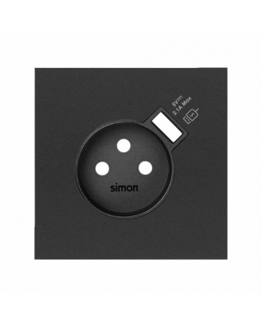 SIMON | 10000168-238 | TAPA PARA BASE DE ENCHUFE FRANCESA CON CARGADOR USB INTEGRADO NEGRO MATE SIMON 100