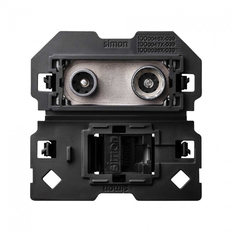 SIMON | 10000472-039 | TOMA DE SEÑAL MODULAR R-TV+SAT FINAL Y DE VOZ Y DATOS RJ45 CATEGORÍA 6 UTP SIMON 100