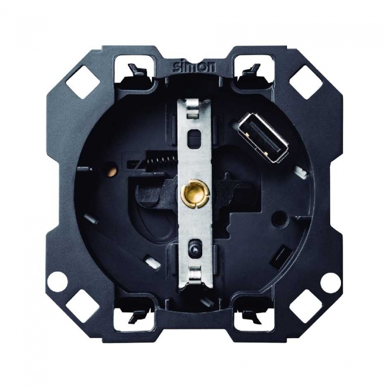 SIMON | 10001432-039 | BASE DE ENCHUFE SCHUKO 16 A 250V~ CON CARGADOR USB 2.1 CON SMARTCHARGE 5 V/DC TIPO A  SIMON 100