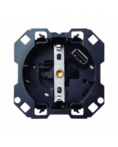 SIMON | 10001432-039 | BASE DE ENCHUFE SCHUKO 16 A 250V~ CON CARGADOR USB 2.1 CON SMARTCHARGE 5 V/DC TIPO A  SIMON 100