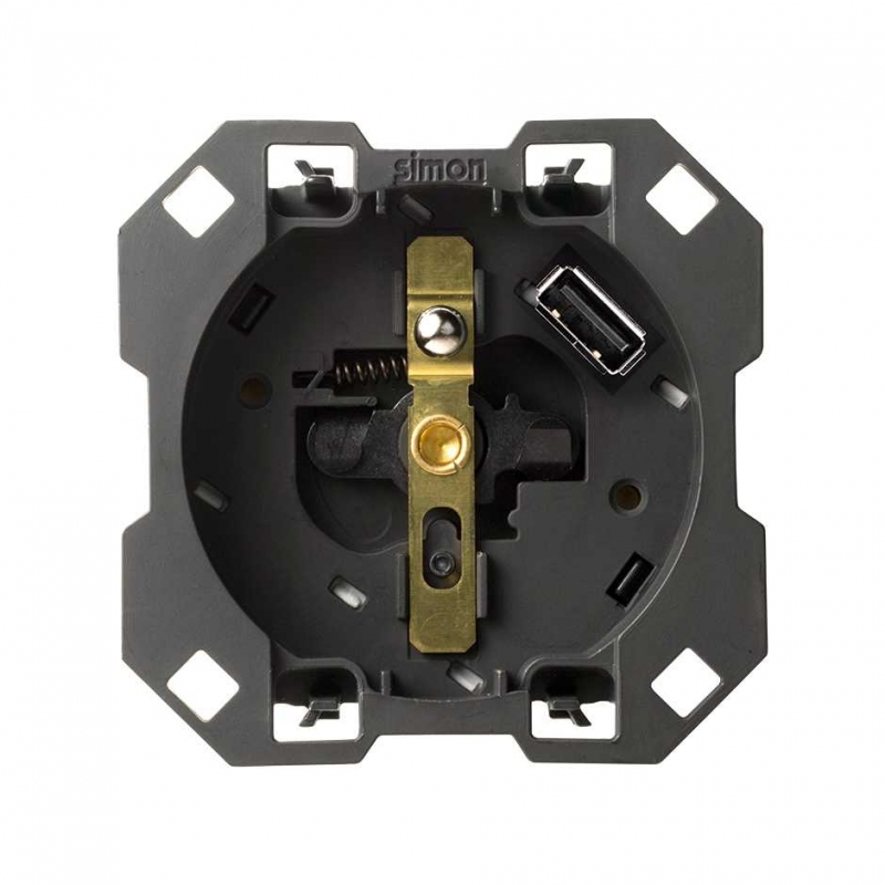 SIMON | 10001458-039 | BASE DE ENCHUFE FRANCESA 16A 250V~CON CARGADOR USB 2.1 CON SMARTCHARGE 5 V/DC TIPO A SIMON 100