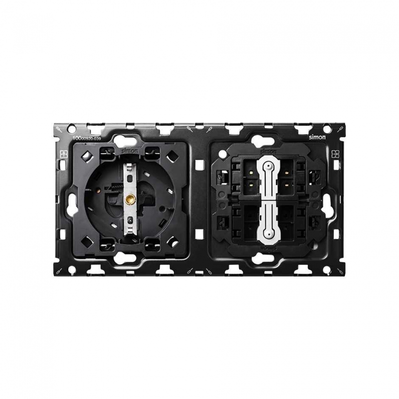 SIMON | 10010204-039 | KIT BACK PARA 2 ELEMENTOS CON 1 BASE DE ENCHUFE SCHUKO Y 2 CONMUTADORES PULSANTES SIMON 100