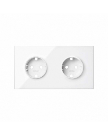 SIMON | 10020202-130 | KIT FRONT PARA 2 ELEMENTOS CON 2 BASES ENCHUFE SCHUKO BLANCO BRILLANTE SIMON 100