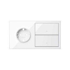 SIMON | 10020204-130 | KIT FRONT PARA 2 ELEMENTOS CON 1 BASE DE ENCHUFE SCHUKO Y 2 TECLAS BLANCO BRILLANTE SIMON 100