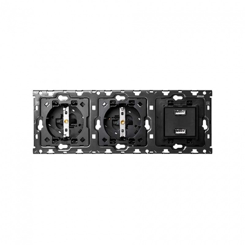 SIMON | 10010308-039 | KIT BACK PARA 3 ELEMENTOS CON 2 BASES ENCHUFE SCHUKO Y 1 CARGADOR 2XUSB 2.1A SIMON 100