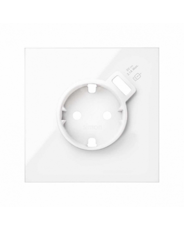 SIMON | 10020109-130 | KIT FRONT PARA 1 ELEMENTO CON 1 BASE ENCHUFE SCHUKO Y CARGADOR USB INTEGRADO BLANCO BRILLANTE SIMON 100
