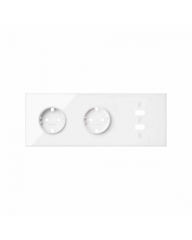 SIMON | 10020308-130 | KIT FRONT PARA 3 ELEMENTOS CON 2 BASES ENCHUFE SCHUKO Y 1 CARGADOR 2XUSB BLANCO BRILLANTE SIMON 100