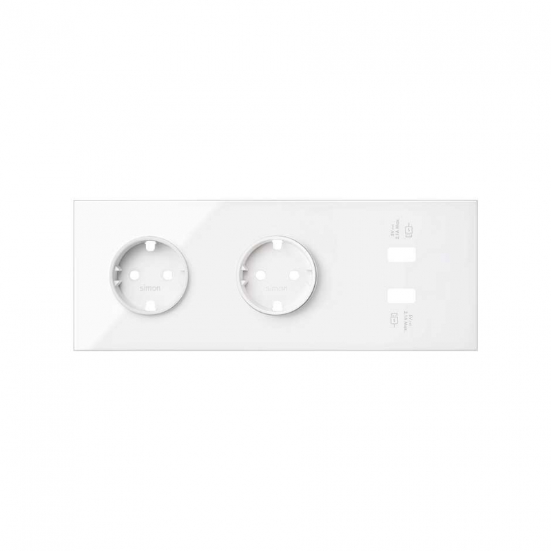 SIMON | 10020309-130 | KIT FRONT PARA 3 ELEMENTOS CON 2 BASES ENCHUFE SCHUKO Y 1 CARGADOR DOBLE 2XUSB BLANCO BRILLANTE SIMON 100
