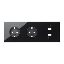 SIMON | 10020309-138 | KIT FRONT PARA 3 ELEMENTOS CON 2 BASES ENCHUFE SCHUKO Y 1 CARGADOR DOBLE 2XUSB NEGRO BRILLANTE SIMON 100