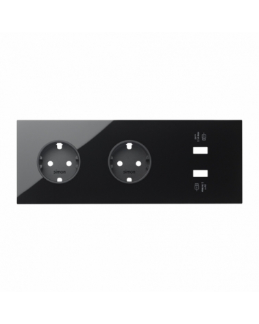 SIMON | 10020309-138 | KIT FRONT PARA 3 ELEMENTOS CON 2 BASES ENCHUFE SCHUKO Y 1 CARGADOR DOBLE 2XUSB NEGRO BRILLANTE SIMON 100