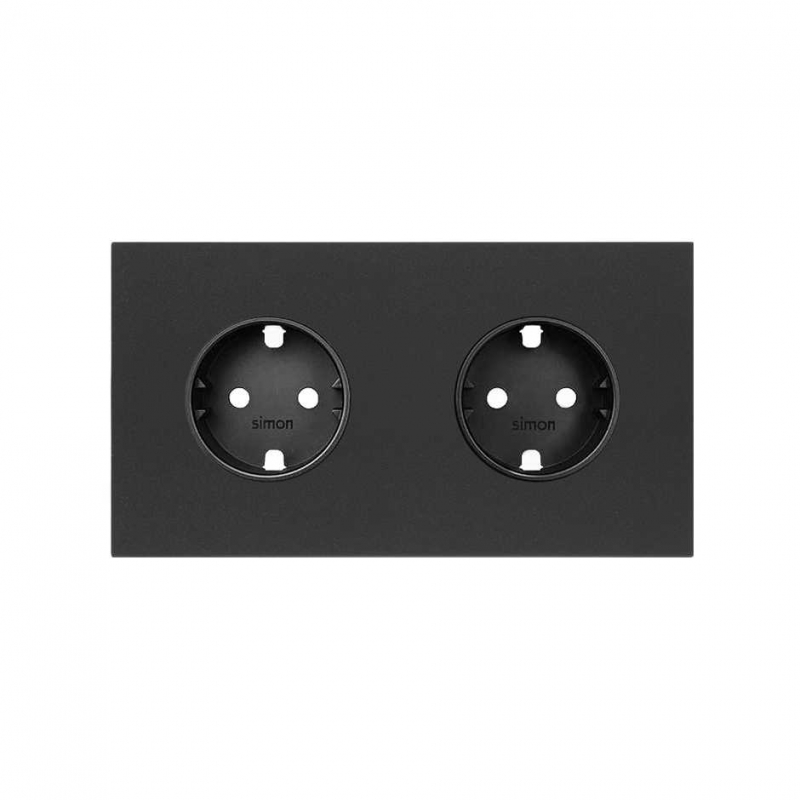 SIMON | 10020202-238 | KIT FRONT PARA 2 ELEMENTOS CON 2 BASES DE ENCHUFE SCHUKO NEGRO MATE SIMON 100