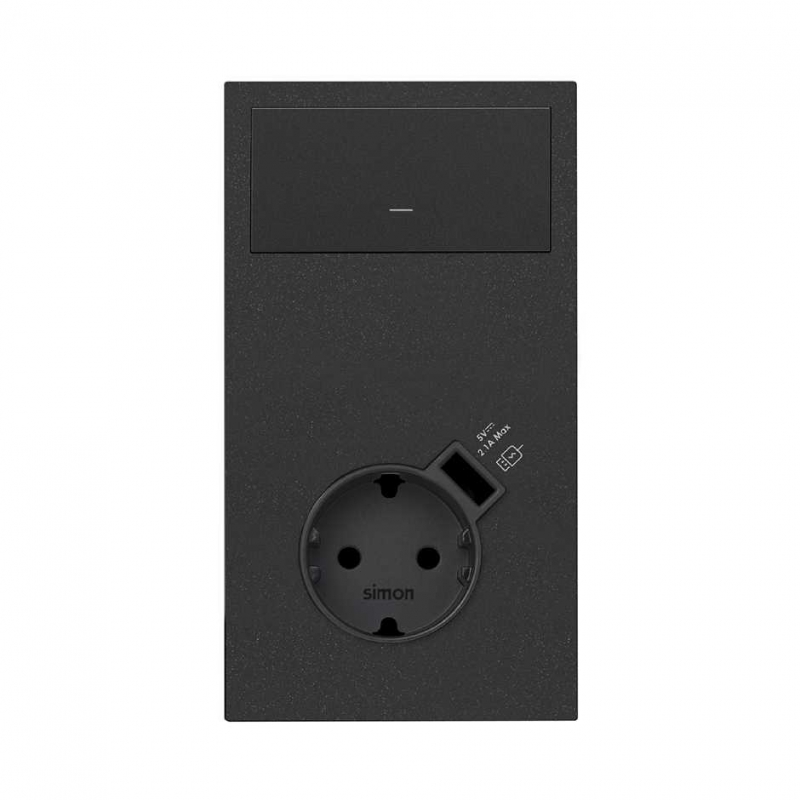 SIMON | 10020216-238 | KIT FRONT VERTICAL PARA 2 ELEMENTOS CON TECLA Y BASE CON CARGADOR USB INTEGRADO NEGRO MATE SIMON 100
