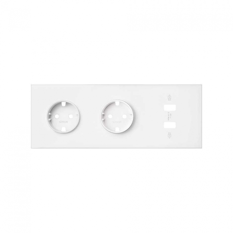 SIMON | 10020308-230 | KIT FRONT PARA 3 ELEMENTOS CON 2 BASES ENCHUFE SCHUKO Y 1 CARGADOR 2XUSB BLANCO MATE SIMON 100