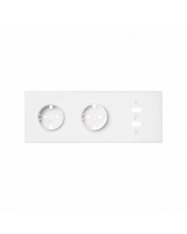 SIMON | 10020308-230 | KIT FRONT PARA 3 ELEMENTOS CON 2 BASES ENCHUFE SCHUKO Y 1 CARGADOR 2XUSB BLANCO MATE SIMON 100