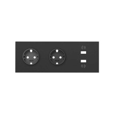 SIMON | 10020308-238 | KIT FRONT PARA 3 ELEMENTOS CON 2 BASES ENCHUFE SCHUKO Y 1 CARGADOR 2XUSB NEGRO MATE SIMON 100