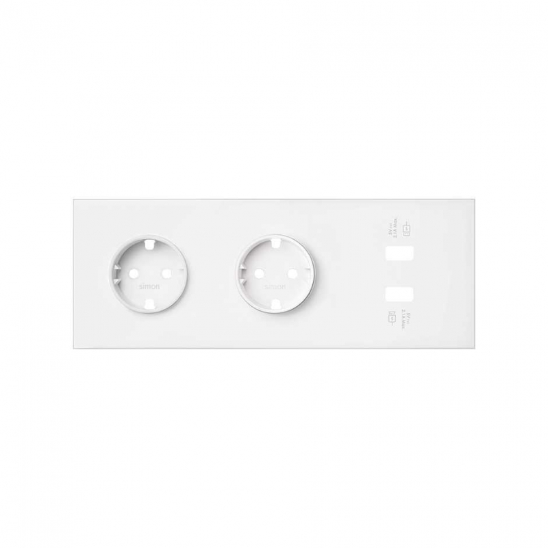 SIMON | 10020309-230 | KIT FRONT PARA 3 ELEMENTOS CON 2 BASES ENCHUFE SCHUKO Y 1 CARGADOR DOBLE 2XUSB BLANCO MATE SIMON 100