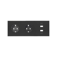 SIMON | 10020309-238 | KIT FRONT PARA 3 ELEMENTOS CON 2 BASES ENCHUFE SCHUKO Y 1 CARGADOR DOBLE 2XUSB NEGRO MATE SIMON 100