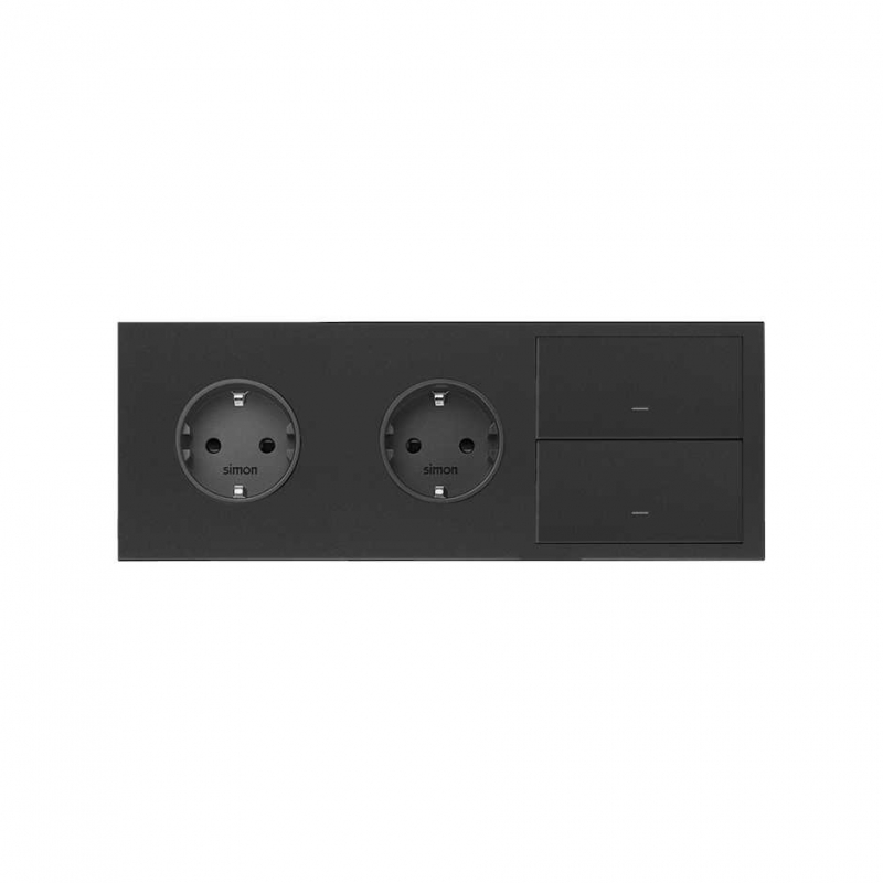 SIMON | 10020310-238 | KIT FRONT PARA 3 ELEMENTOS CON 2 BASES ENCHUFE SCHUKO Y 2 TECLAS NEGRO MATE SIMON 100
