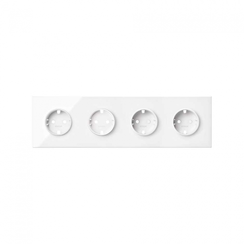 SIMON | 10020401-130 | KIT FRONT PARA 4 ELEMENTOS CON 4 BASES ENCHUFE SCHUKO BLANCO BRILLANTE SIMON 100