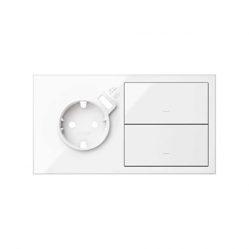 SIMON 10020212-130 Kit frontal con 2 elementos+base+cargador USB integrado+2 teclas blanco SIMON 100
