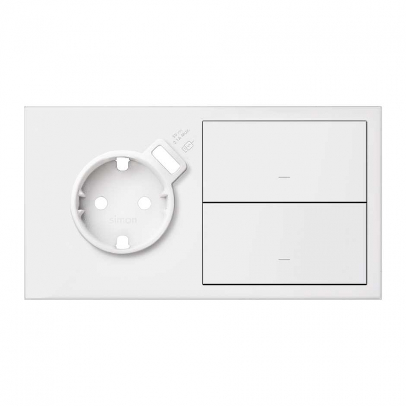 SIMON 10020212-230 Kit frontal con 2 elementos+base+cargador USB interno+2 teclas blanco mate SIMON 100