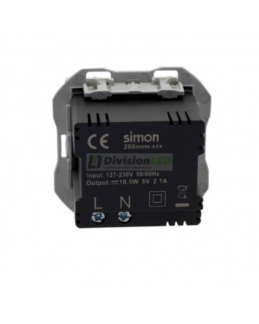 SIMON 20000096-090 Cargador USB doble 2,1A tipo A+A blanco SIMON 270