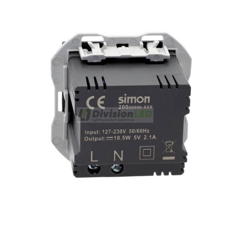 SIMON 20000096-098 Cargador USB doble 2,1A tipo A+A negro mate SIMON 270