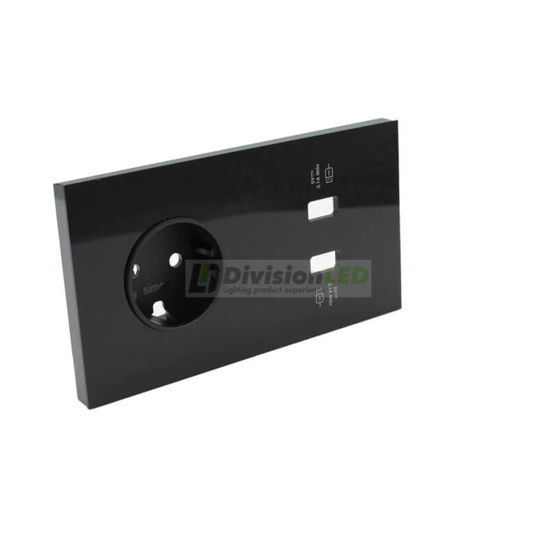 SIMON 10020205-138 Kit frontal con 2 elementos+base+cargador 2xUSB negro brillante SIMON 100