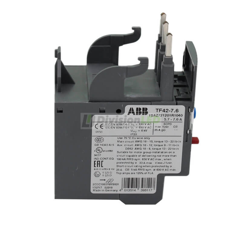 ABB 1SAZ721201R1040 TF42-7.6 relé térmico sobrecarga 1NA+1NC 5.7-7.6A 35gG