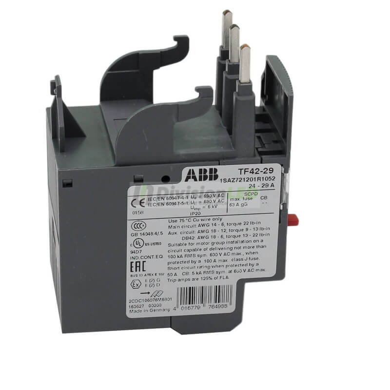 ABB 1SAZ721201R1052 TF42-29 relé térmico sobrecarga 1NA+1NC 24-29A 63gG