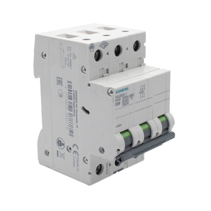 Siemens 5SL6320-7 Interruptor magnetotérmico 3P 20A C 6kA 400V