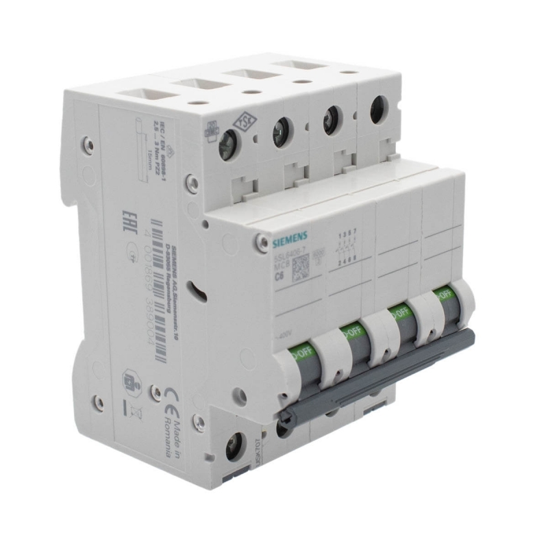 Siemens 5SL6406-7 Interruptor magnetotérmico 4P 6A C 6kA 400V