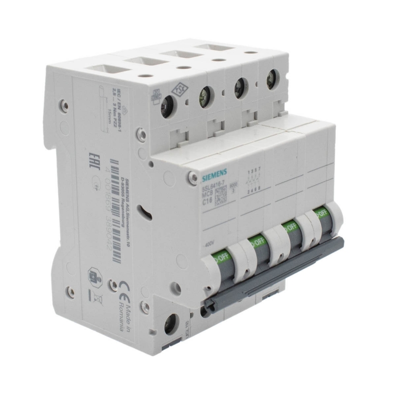 Siemens 5SL6416-7 Interruptor magnetotérmico 4P 16A C 6kA 400V