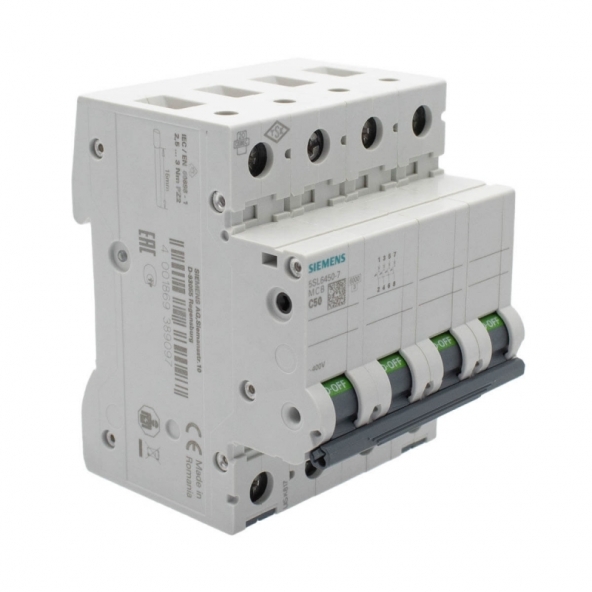 Siemens 5SL6450-7 Interruptor magnetotérmico 4P 50A C 6kA 400V