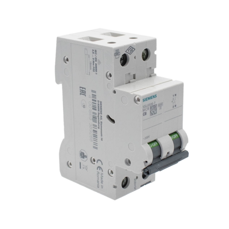 Siemens 5SL6506-7 Interruptor magnetotérmico 1P+N 6A C 6kA 230V