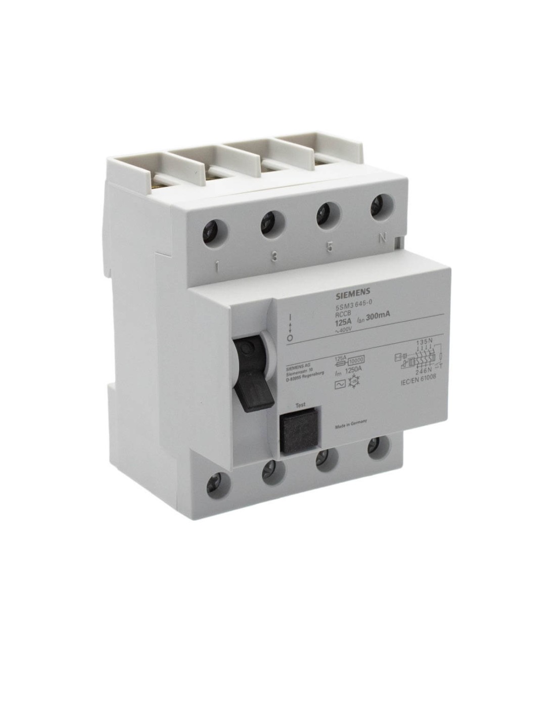 Siemens 5SM3645-0 Interruptor diferencial 4P 125A AC 300mA 400V