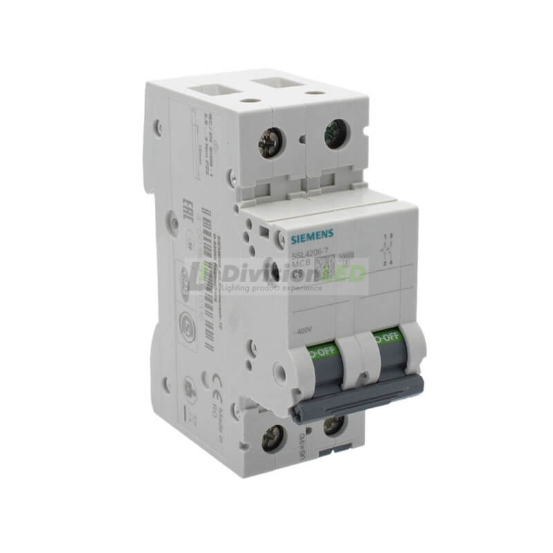 Siemens 5SL4206-7 Interruptor magnetotérmico 2P 6A C 10kA 400V