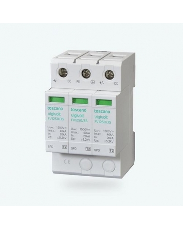 TOSCANO 10003171 Protector de sobretensión transitoria FV2-1250/3S 1250Vdc con salida relé tipo 1+2