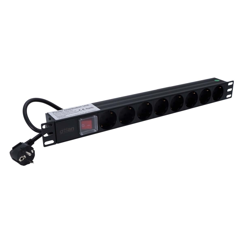 GTLAN 50R8K regleta 19" 8 schuko + interruptor térmico con cable