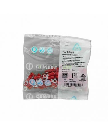 CEMBRE 2050150 RF-M4 Terminal redondo F preaislado rojo 0.25-1.5mm2 diámetro 4.3mm 100uds
