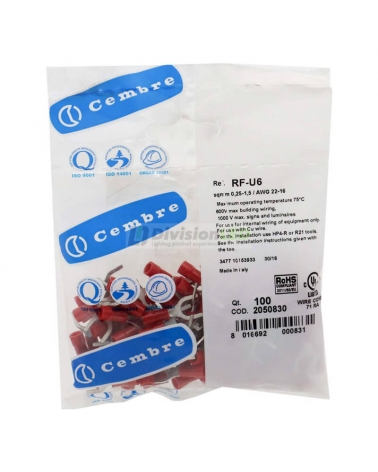 CEMBRE 2050830 RF-U6 Terminal horquilla F preaislado rojo 0.25-1.5mm2 diámetro 6.4mm 100uds