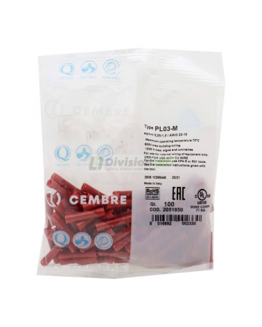 CEMBRE 2051850 PL03-M Empalme punta - punta preaislado rojo PVC rojo 0.25-1.5mm2 25mm 100uds