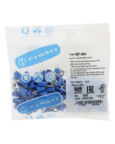 CEMBRE 2052150 BF-M4 Terminal redondo F preaislado azul 1.5-2.5mm2 diámetro 4.3mm 100uds