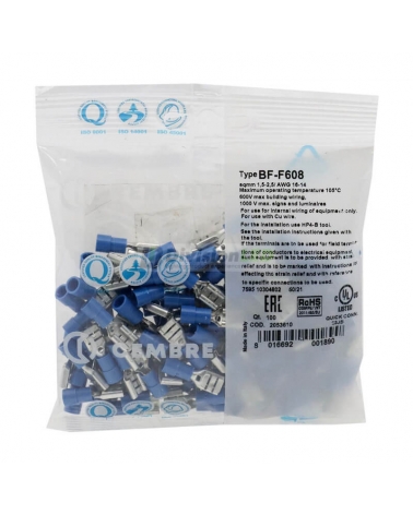 CEMBRE 2053610 BF-F608 Conector Hembra preaislado nylon azul 1.5-2.5mm2 6.35x0.8mm 100uds