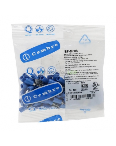 CEMBRE 2053650 BF-M608 Conector Macho preaislado nylon azul 1.5-2.5mm2 6.35x0.8mm 100uds