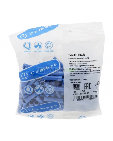 CEMBRE 2053850 PL06-M Empalme punta - punta preaislado PVC azul 1.5-2.5mm2 25mm 100uds