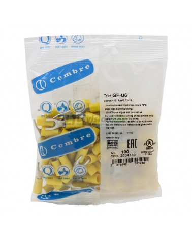 CEMBRE 2054730 GF-U6 Terminal horquilla F preaislado amarillo 4-6mm2 diámetro 6.4mm 100uds